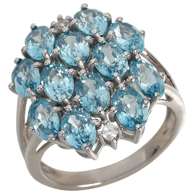 Women’s personalized rings-925 Sterling Silver Blue Zircon and White Natural Zircon Ring