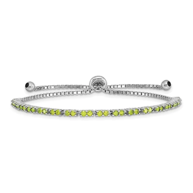 Women’s simple bangles-Curata 925 Sterling Silver Rhodium Plated August Lime CZ Cubic Zirconia Simulated Diamond Adj Bracelet