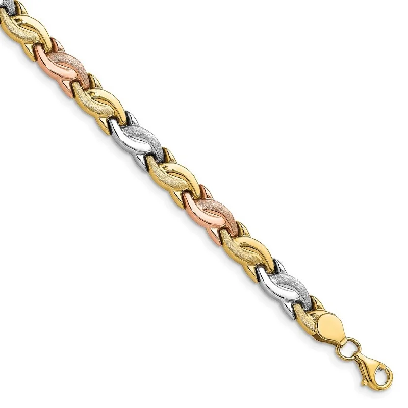 Women’s charm bracelet-Curata 10k Tri color Gold Polished and Brushed Wave Bracelet 7.5 Inch