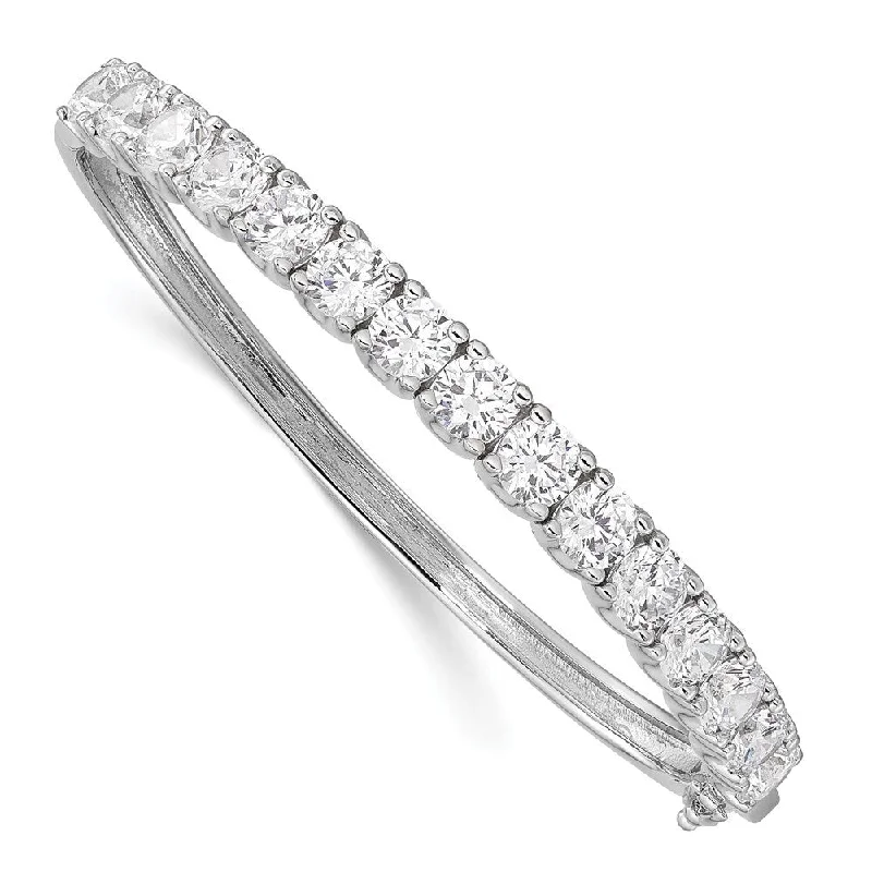 Women’s gemstone bracelet-925 Sterling Silver Rhodium-plated Cubic Zirconia Hinged Bangle Bracelet