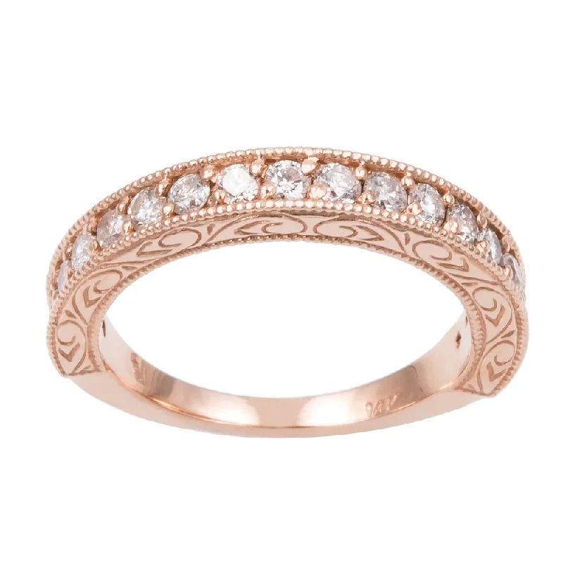 Women’s infinity symbol rings-14k Rose Gold 1/2ct TDW Hand Engraved Vintage Style Diamond Band Ring