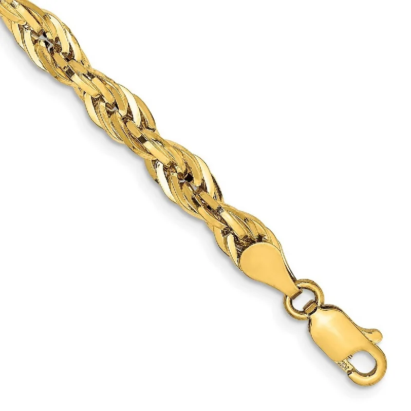 Women’s mixed-metal bracelet-Curata 10k Yellow Gold 4.75mm Semi solid Rope Chain Bracelet 8 Inch