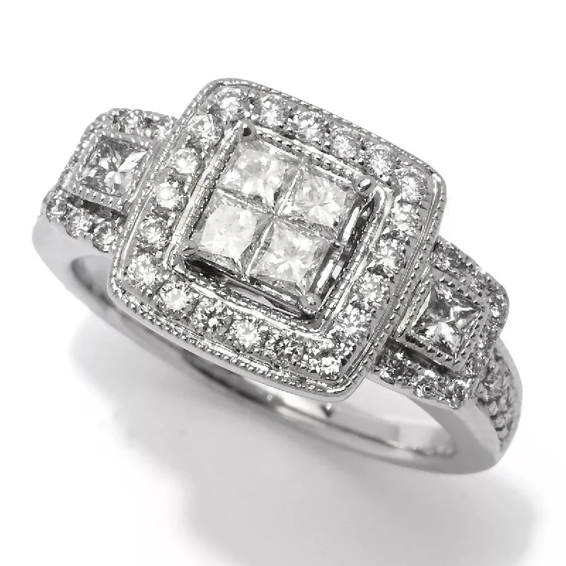 Women’s wedding band rings-14K White Gold 0.97ctw Princess & Round Diamond Ring, 5.8 grams