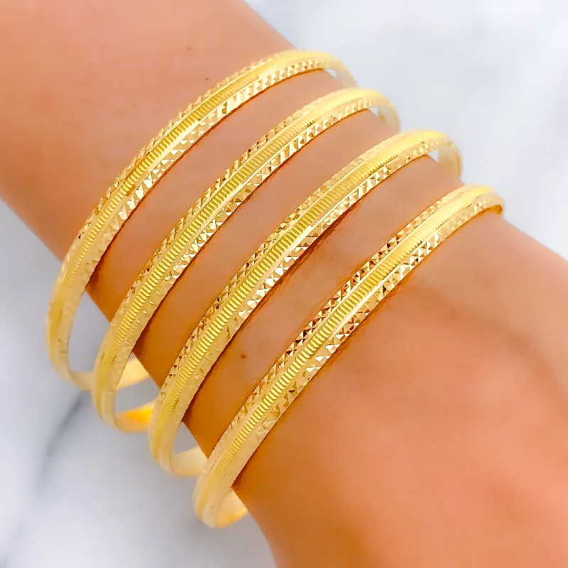 Women’s gemstone bracelet-Women’s engraved bracelets-Vibrant Classic 22k Gold Bangles Set