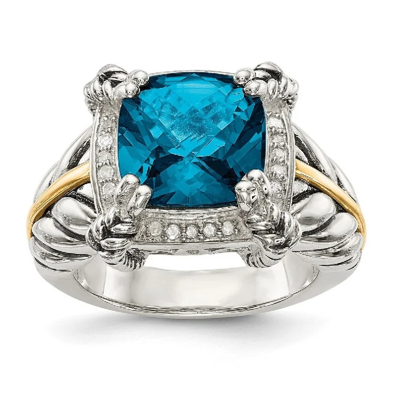 Women’s stackable engagement rings-Curata 925 Sterling Silver Polished With 14k London Blue Topaz W Diamond Ring