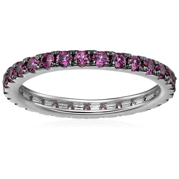 Women’s custom-designed rings-Sterling Silver Rhodolite Eternity Band Ring, Size 7 - Red