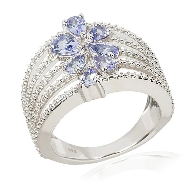 Women’s gold-plated rings-925 Sterling Silver Tanzanite Cluster Ring