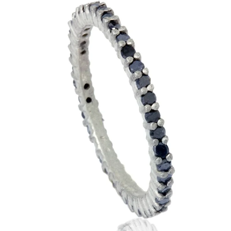 Women’s cocktail rings-1/2ct Black Raw Diamond Prong Set Eternity Ring White Gold