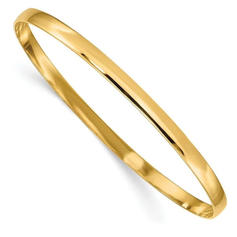 Women’s gold bracelet-Curata 14k Yellow Gold 4mm Solid Polished Half Round Slip On Stackable Bangle Bracelet