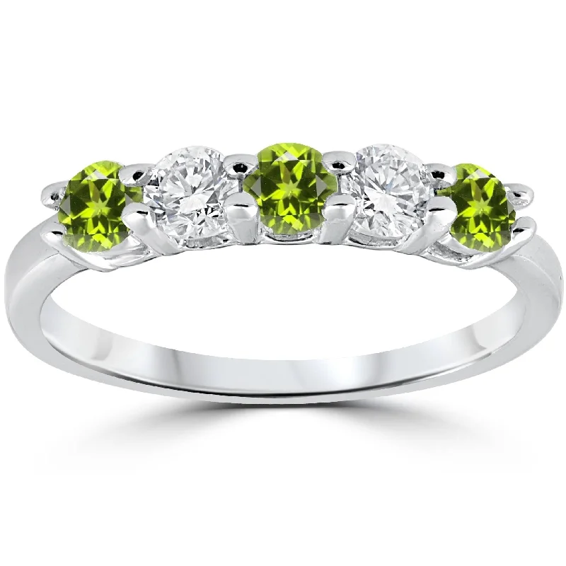 Women’s vintage-style engagement rings-1/2CT Peridot & Diamond 5 Stone Ring White Gold