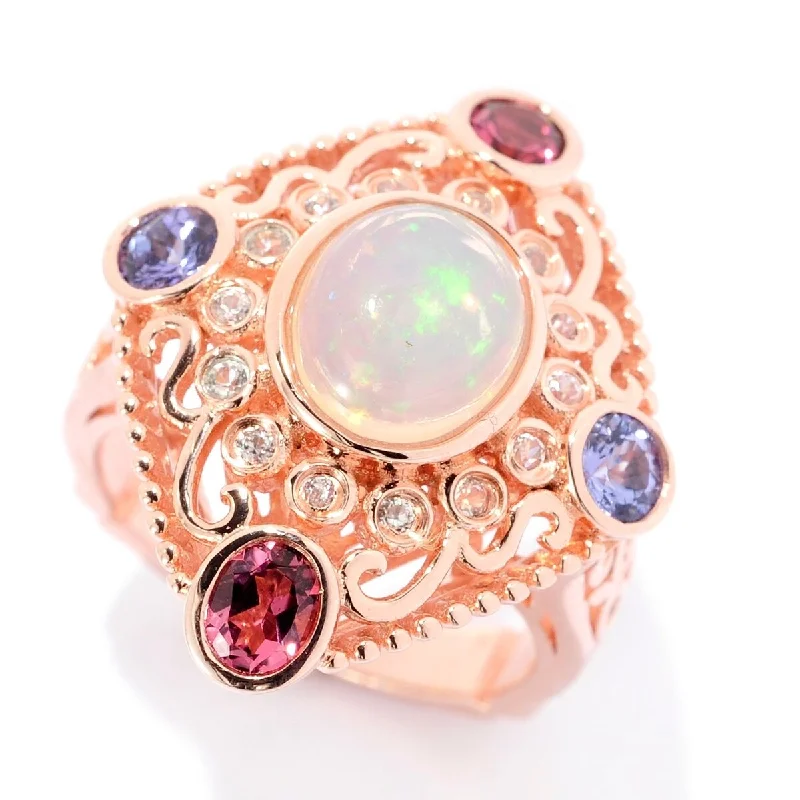 Women’s textured rings-Ethiopian Opal, Pink Tourmaline & Multi Gemstone Cocktail Ring