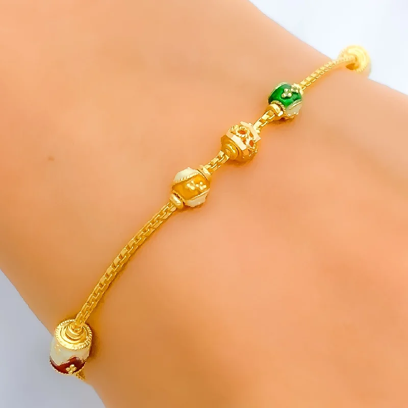 Women’s two-tone bracelet-Women’s fashion bracelets-Exclusive Floral Barrel 22k Gold Bracelet