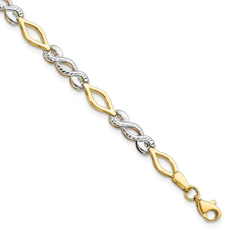 Women’s two-tone bracelet-Curata 10k Two tone Gold Polished Sparkle Cut Triple Infinity Bracelet 7.5 Inch