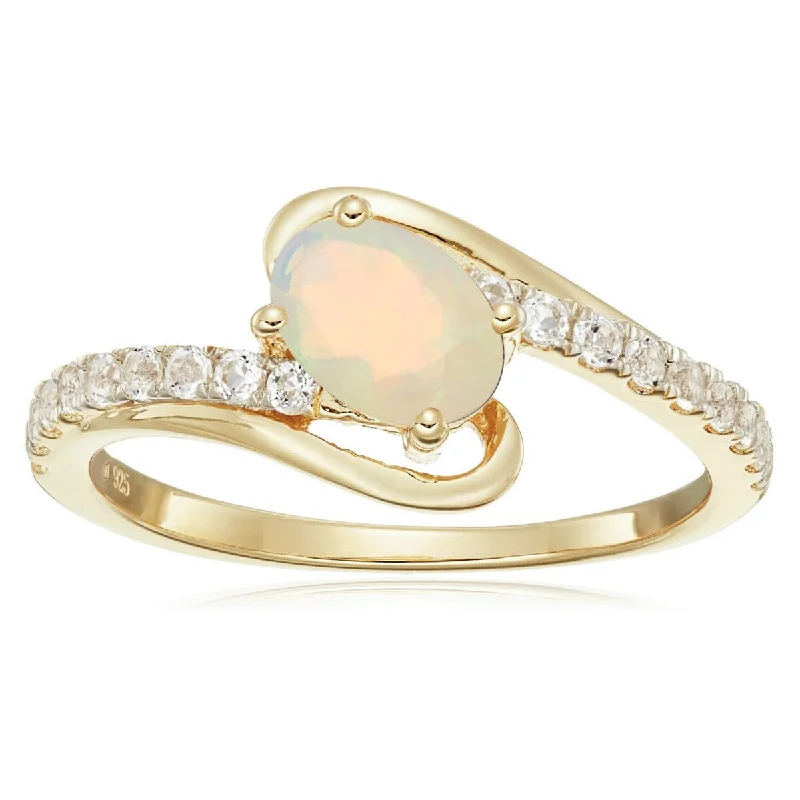 Women’s vintage diamond rings-Yellow Gold Over Sterling Silver Ethiopian Opal and White Topaz Ring