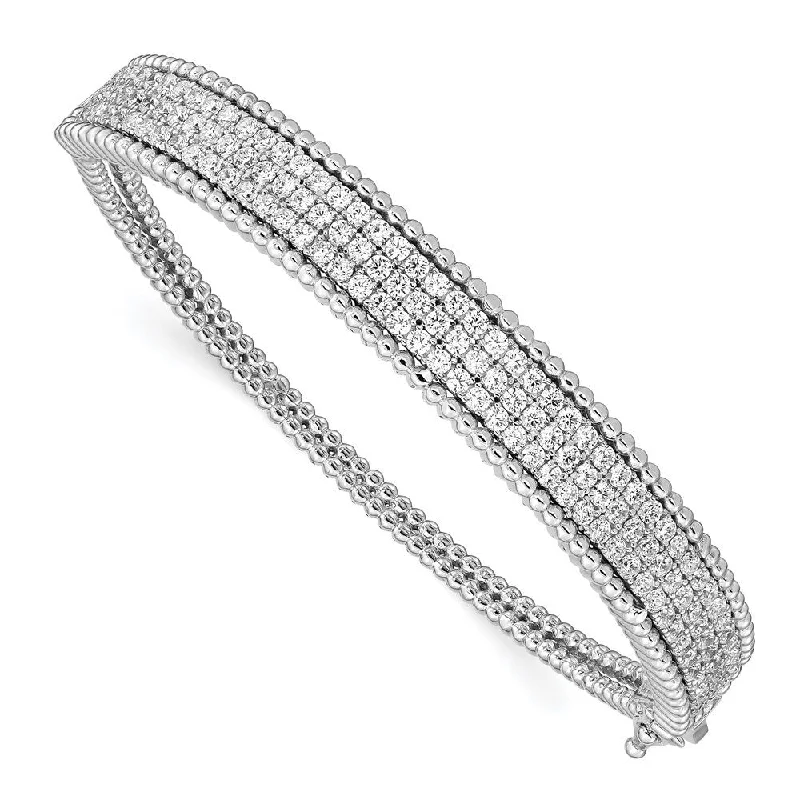 Women’s charm bangles-925 Sterling Silver Cubic Zirconia Hinged Bangle Bracelet