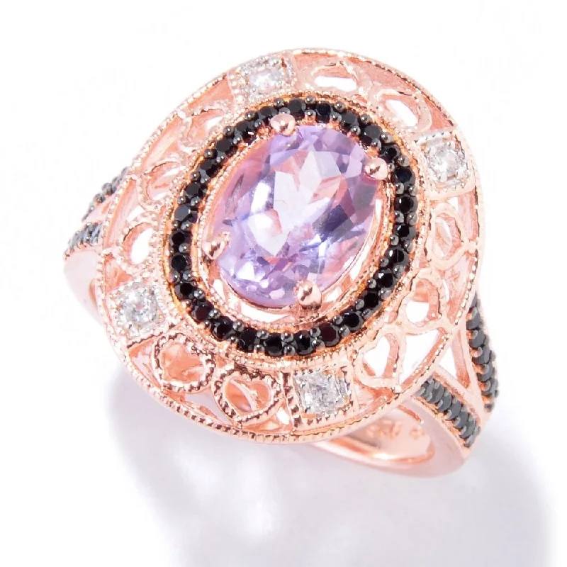 Women’s two-tone rings-18K Rose Gold Over Silver 1.06Ctw Pink Amethyst Solitaire W/ Accent Ring