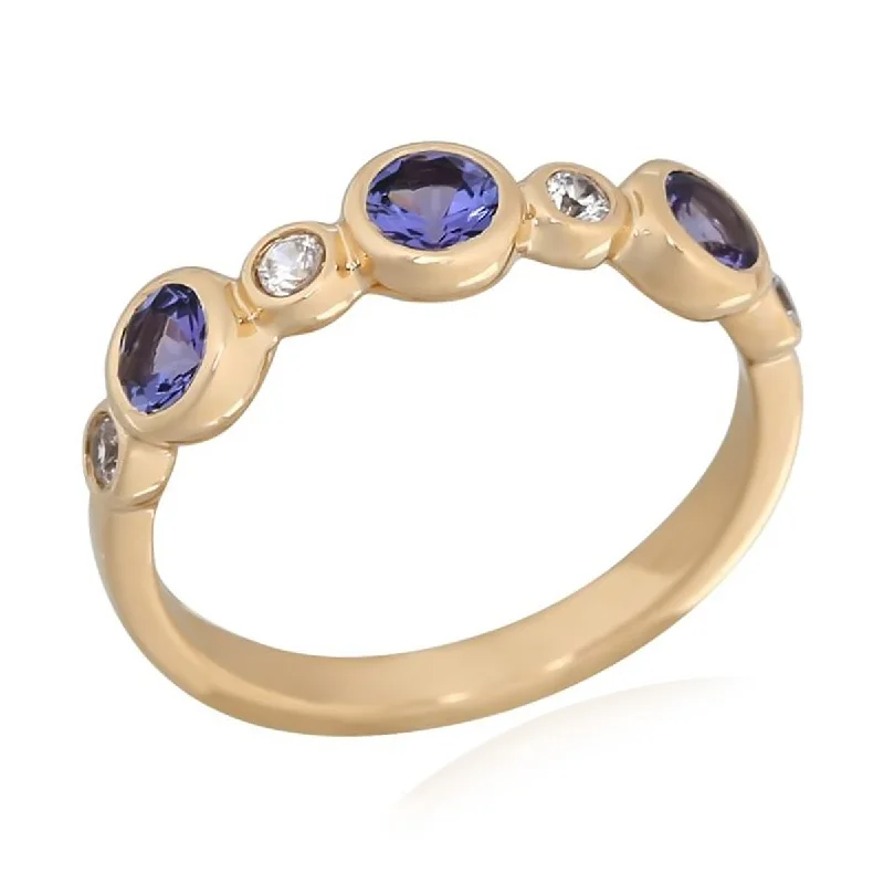 Women’s wraparound rings-14Kt Yellow Gold Tanzanite and White Natural Zircon Ring