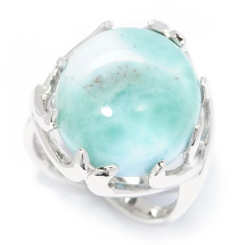 Women’s engraved rings-Sterling Silver Oval Larimar Split Shank Ring