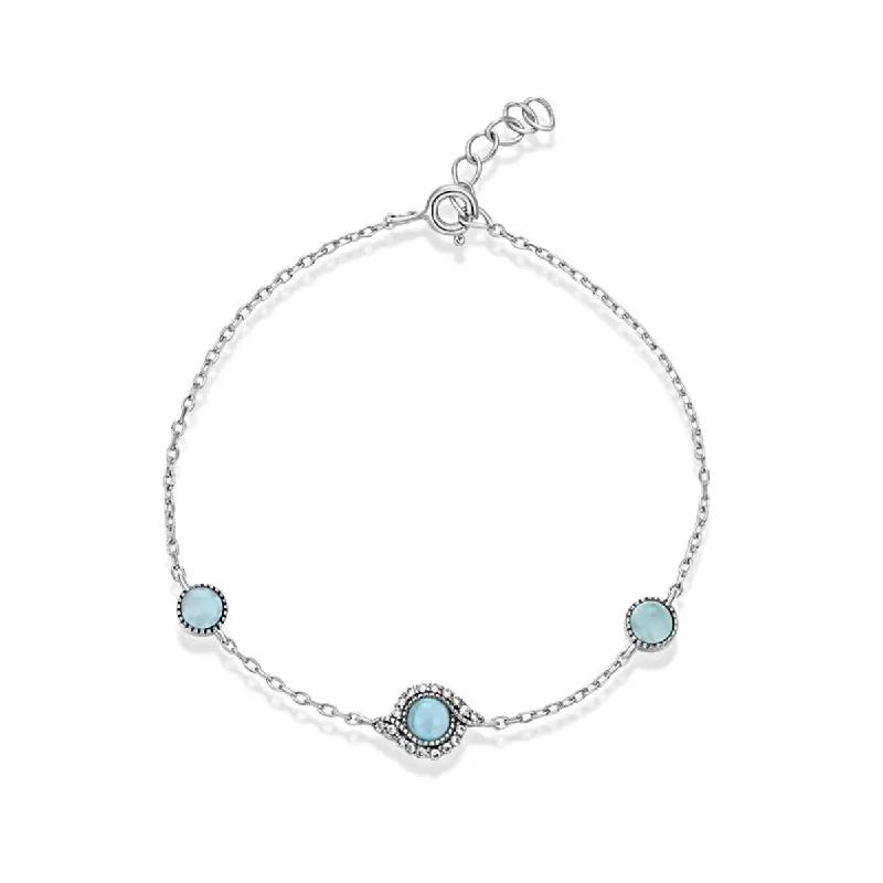 Women’s gemstone charm bracelet-Sky Blue Larimar & Sterling Silver Three-Stone Bracelet