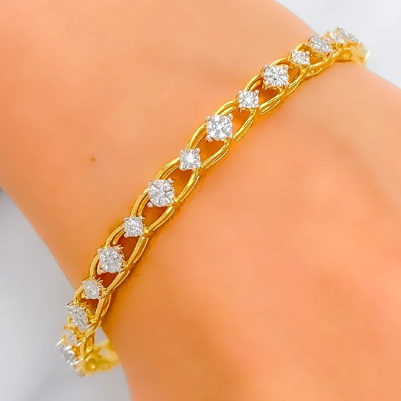 Women’s woven bracelet-Women’s birthstone bracelets-Elegant Classic Diamond + 18k Gold Bangle