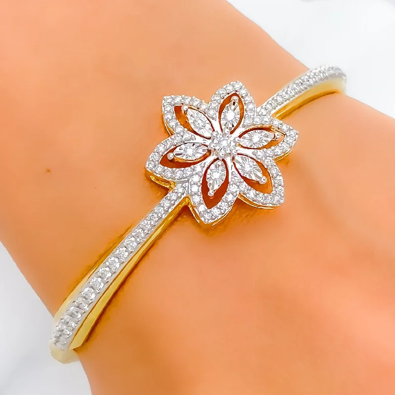 Women’s gold-plated bracelet-Women’s lucky bracelets-Striking Snowflake Diamond + 18k Gold Bangle Bracelet