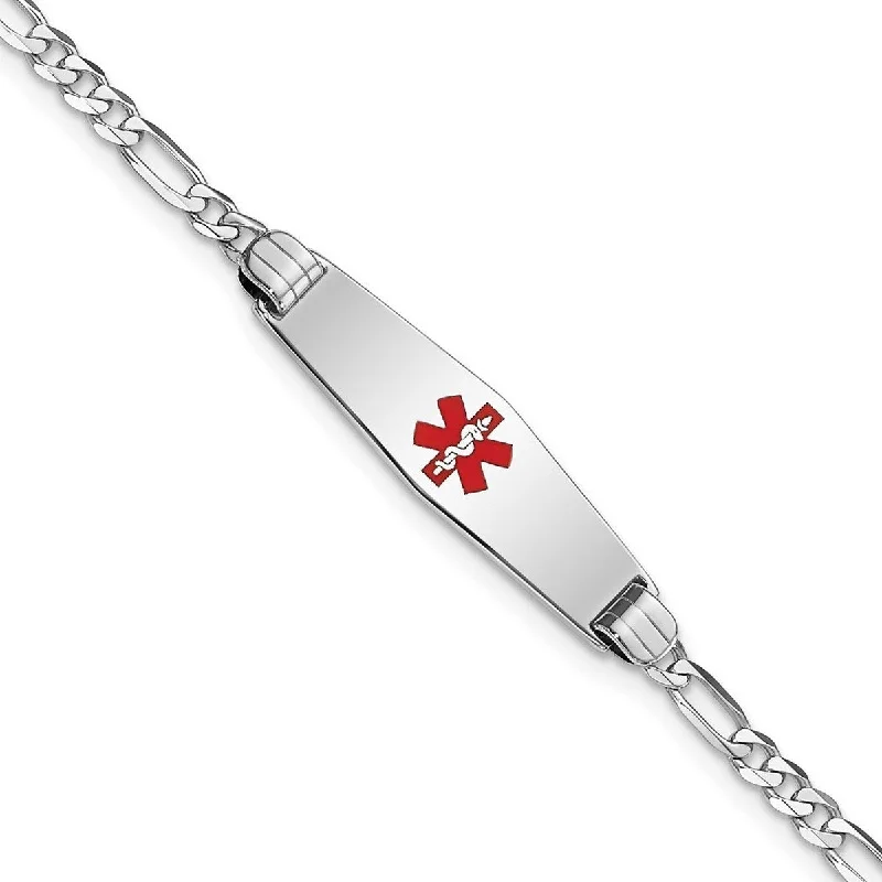 Women’s bangles-Curata 14k White Gold 7.5mm Engravable Medical Red Enamel Figaro Link ID Bracelet