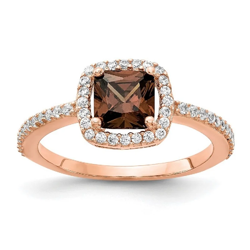 Women’s multi-stone rings-Curata 925 Sterling Silver CZ Cubic Zirconia Simulated Diamond Cocoa Rose Gold Plated Ring