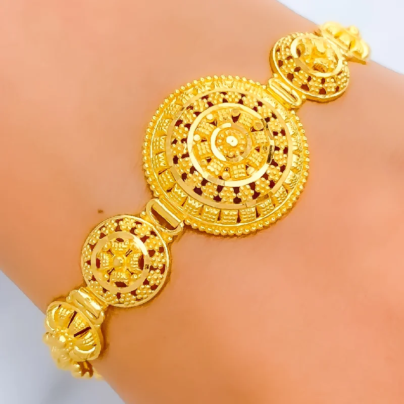 Women’s elegant bracelet-Radiant Round Mandala 22k Gold Bracelet