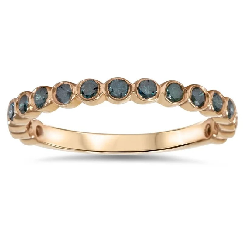 Women’s simple rings-1/2ct Blue Diamond Stackable Ring Rose Gold