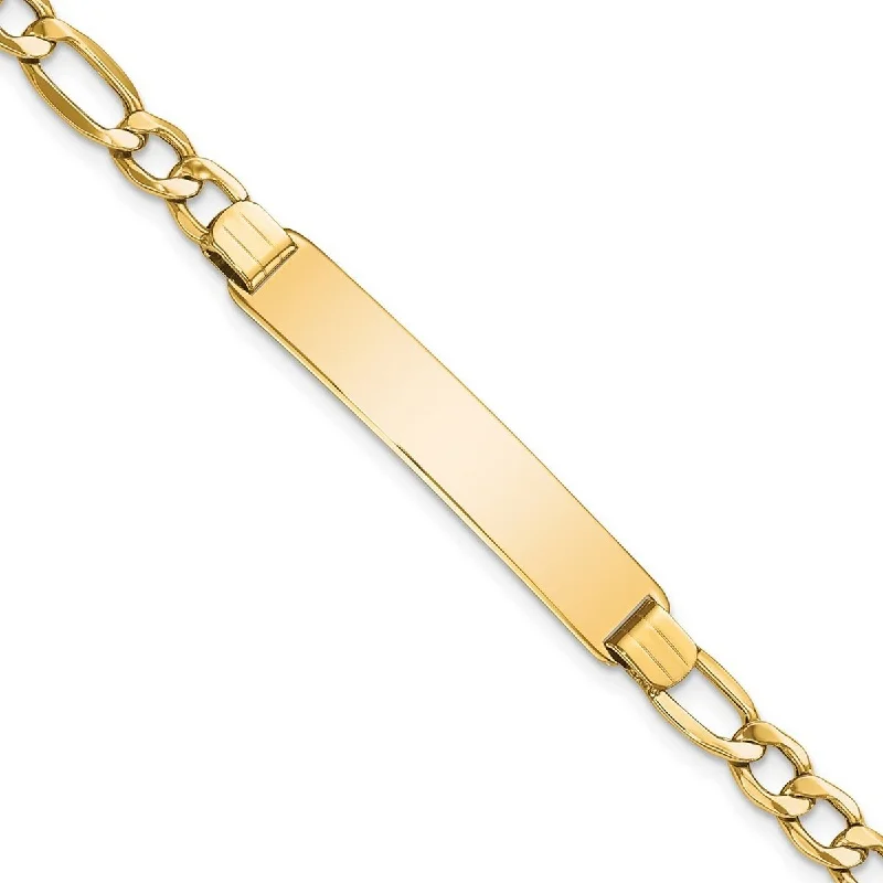 Women’s custom name bracelet-Curata 7.16mm 10k Yellow Gold Engravable Semi solid Figaro Link ID Bracelet