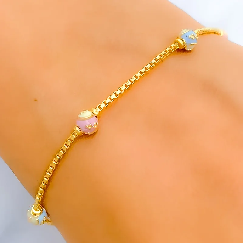 Women’s chunky bracelet-Women’s engraved bangle bracelets-Exclusive Pink + Blue Ball Bracelet