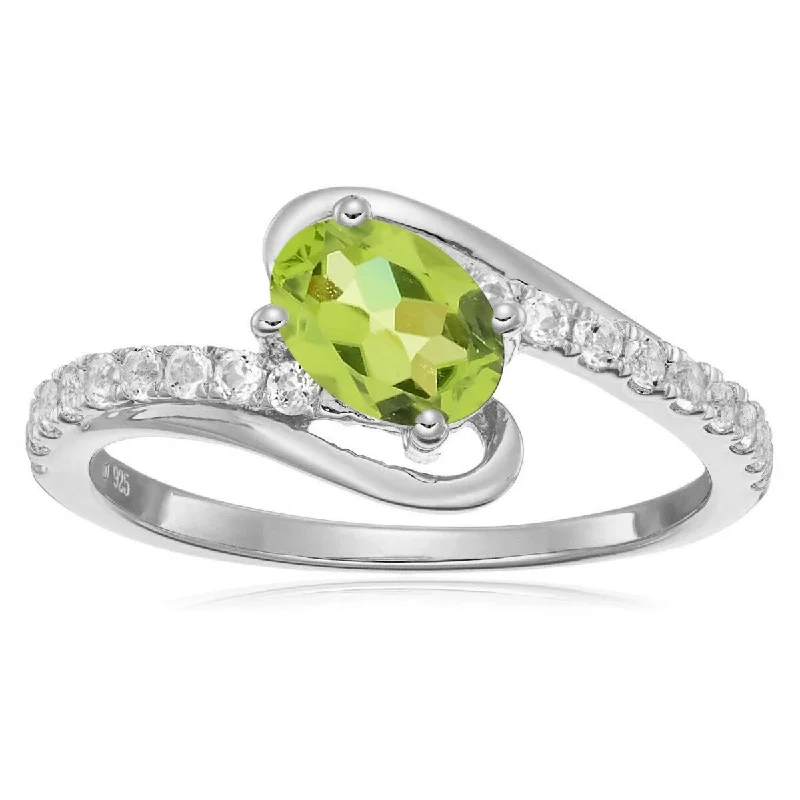 Women’s engraved rings-925 Sterling Silver Peridot and White Topaz Ring