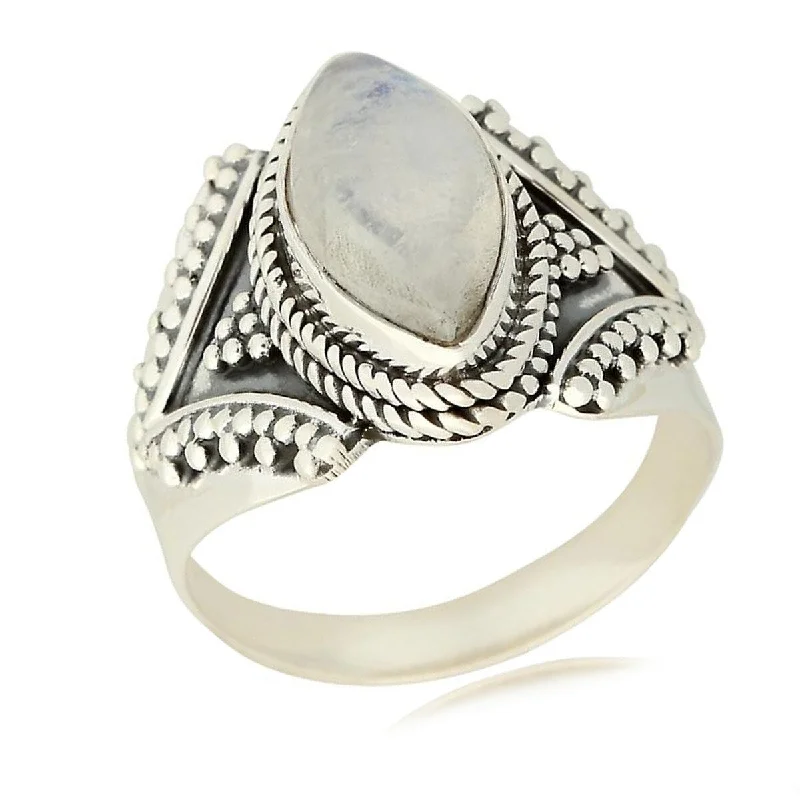 Women’s matching ring sets-925 Sterling Silver Rainbow Moonstone Ring