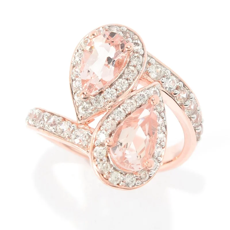 Women’s cocktail statement rings-925 Sterling Silver Morganite and White Natural Zircon Bypass Ring