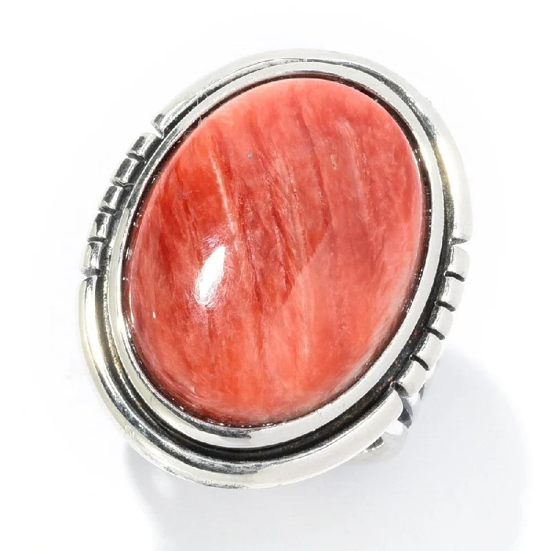 Women’s two-tone rings-Sterling Silver Choice of 21 x 15mm Oval Red Spiny Oyster Ring