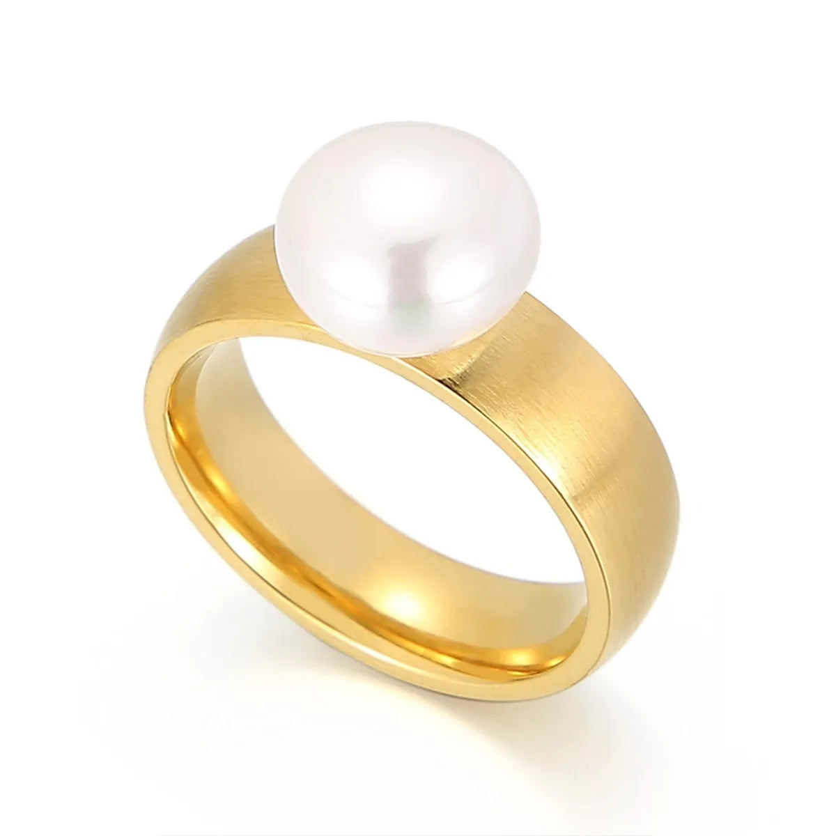 Women’s adjustable rings-Fashion Contrast Color Geometric Shell Pearl Stainless Steel Ring Wholesale Gooddiy