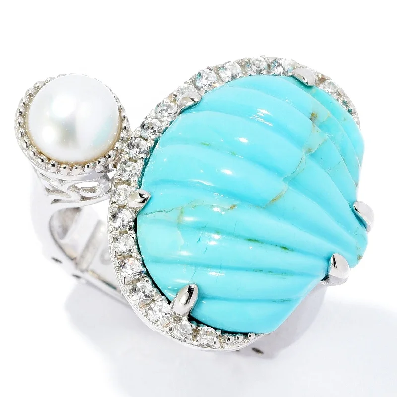 Women’s elegant rings-Dallas Prince Designs Sterling Silver Carved Gemstone, Cultured Pearl & White Zircon Ring