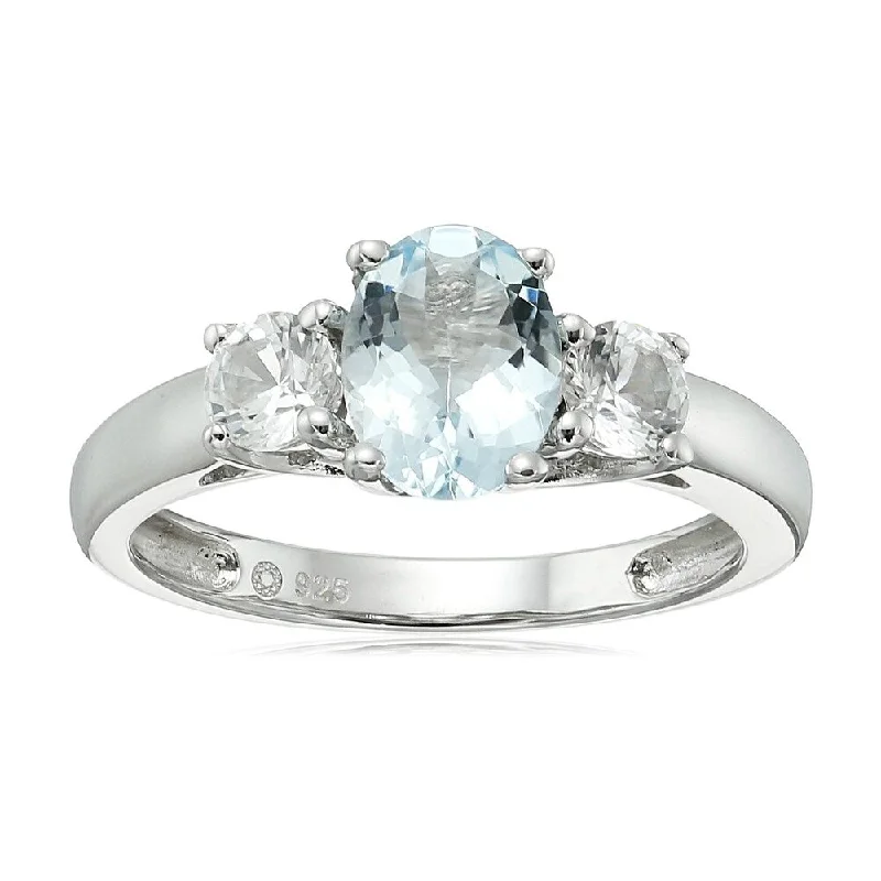 Women’s engagement rings-Sterling Silver Aquamarine & Created White Sapphire Ring, Size 7 - Blue