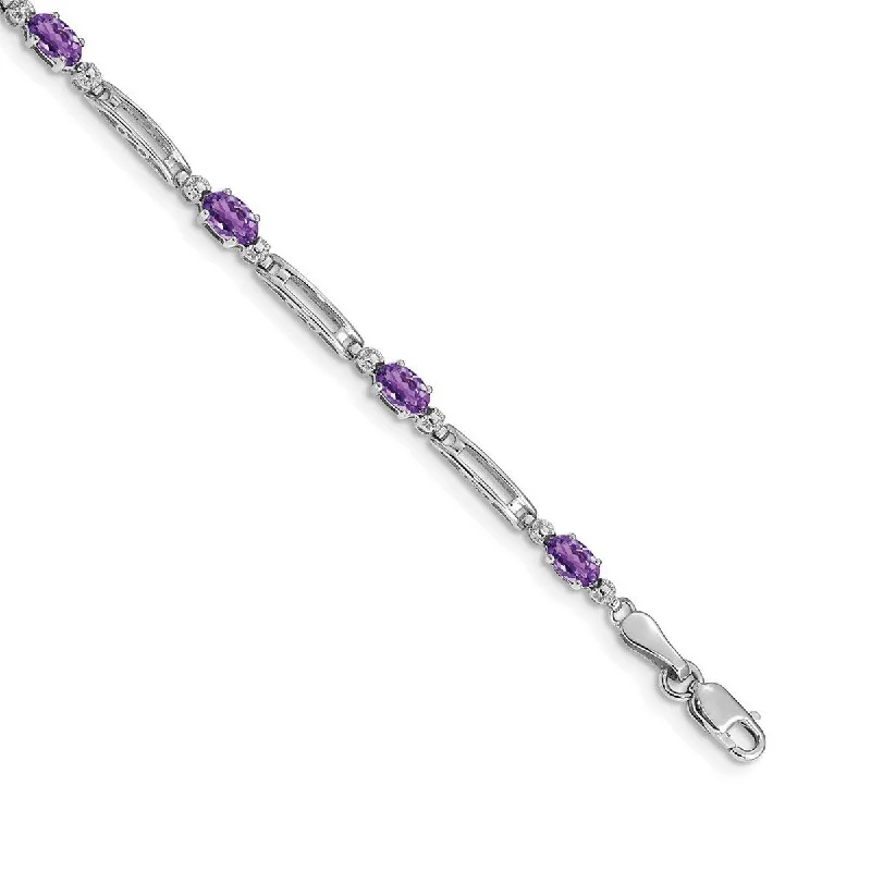 Women’s cuff bracelet-Curata 3.5mm 14k White Gold Diamond Amethyst Bracelet