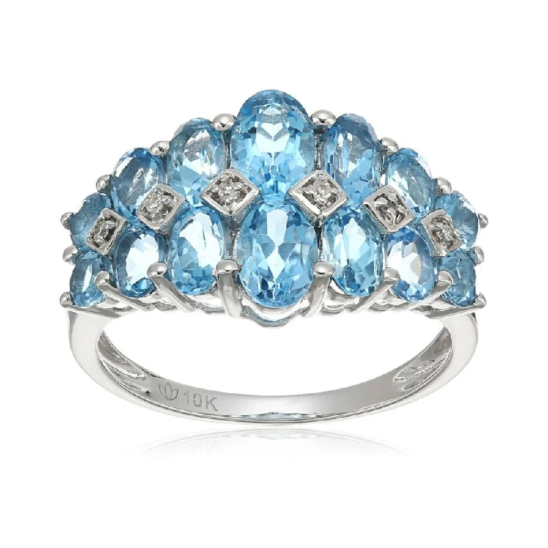 Women’s gemstone rings-10k White Gold Swiss Blue Topaz and Diamond Ring