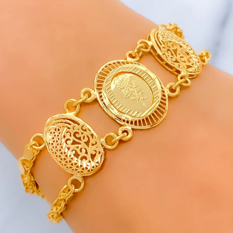 Women’s stackable bangles-Women’s spiral bangles-Upscale Oval Link 21k Gold Bracelet