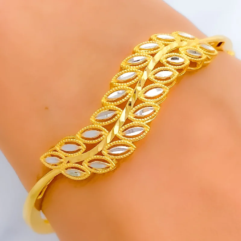 Women’s thick bracelet-Women’s leather cuff bracelets-Chic Two-Tone 22k Gold Bangle Bracelet