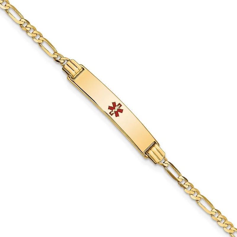 Women’s gold bracelet-Curata 5.5mm 14k Engravable Medical Red Enamel Figaro ID Bracelet