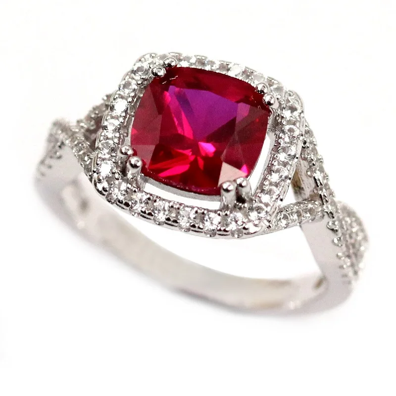 Women’s birthstone rings-925 Sterling Silver Created Ruby and Created White Sapphire Ring