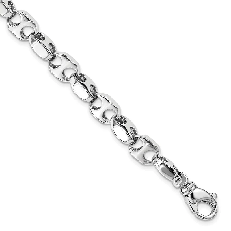 Women’s trendy bracelet-Women’s thick bangles-14k White Gold 7.2mm Hand-polished Fancy Link Bracelet, 8.25"