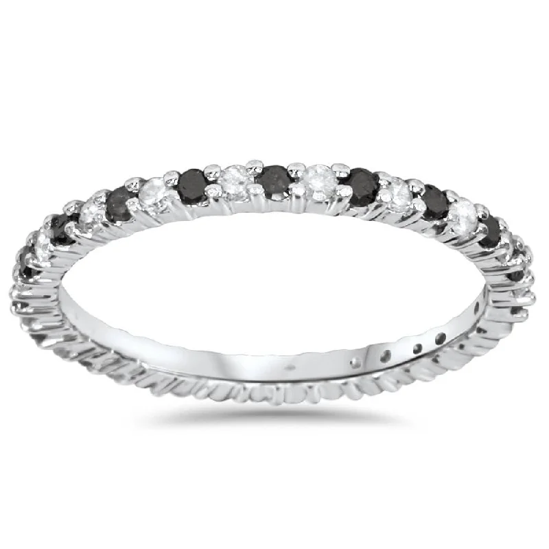 Women’s custom-designed rings-1/2ct Black & White Diamond Eternity Ring White Gold