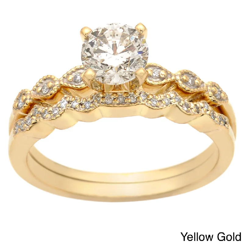 Women’s minimalist rings-Auriya 14k Gold 1ctw Diamond Bridal Ring Set (H-I, I1-I2)