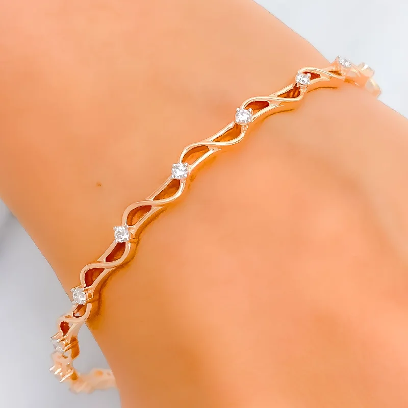 Women’s stretch bracelet-Women’s designer bracelets-Ethereal Rose Diamond + 18k Gold Bangle