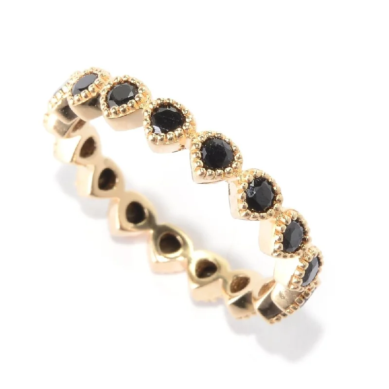 Women’s bohemian rings-14KT Yellow Gold Plated Over Sterling Silver 0.9ctw Black Spinel Band Ring