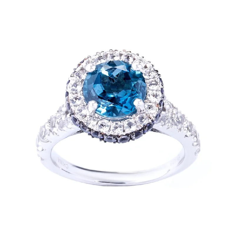 Women’s heart-shaped gemstone rings-Sterling Silver London Blue Topaz, Iolite and White Topaz Halo Ring